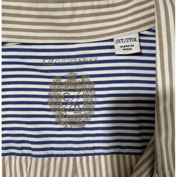 Cutter & Buck Shirt Mens 2XT Button Up Beige Striped Short Sleeve 100% Cotton - Picture 4 of 8